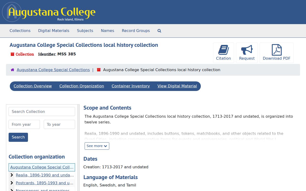 Augustana Special Collections Rock Island local history finding aid