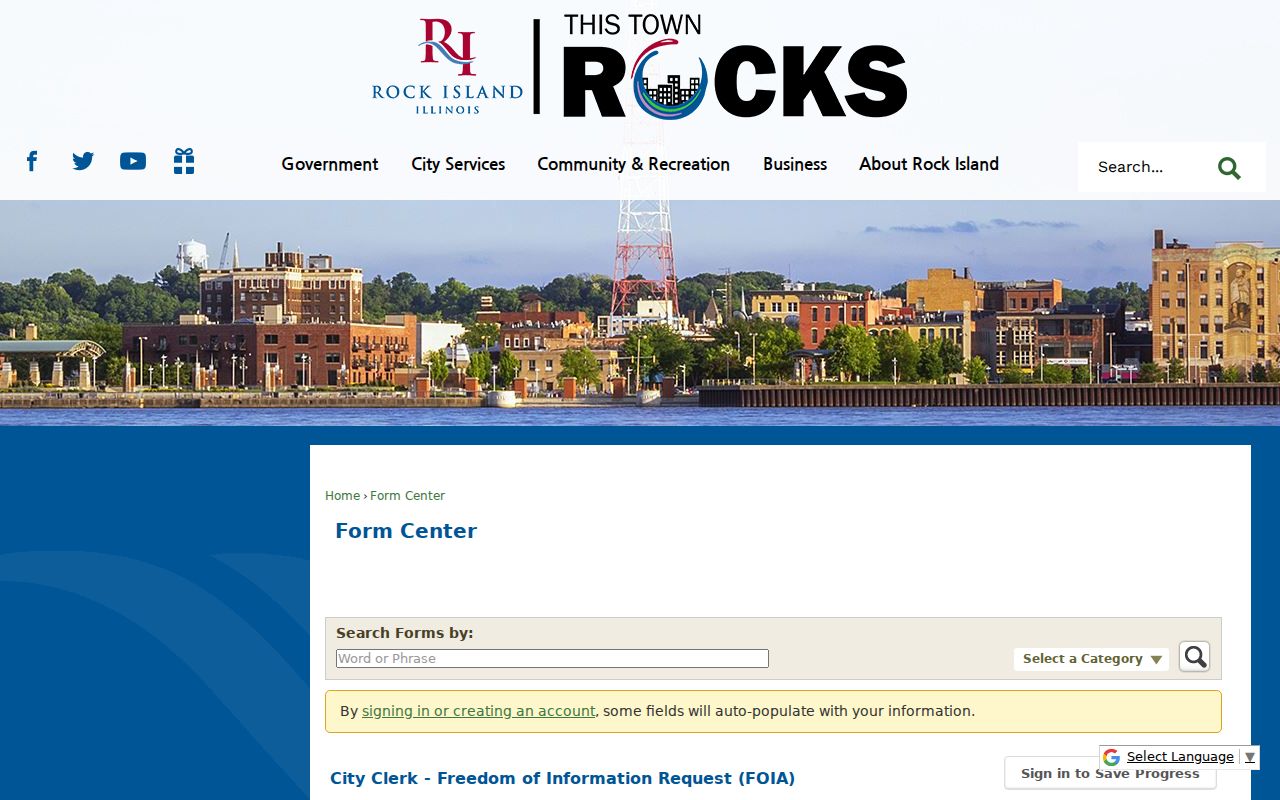 Rock Island City Clerk online FOIA request form for public block records