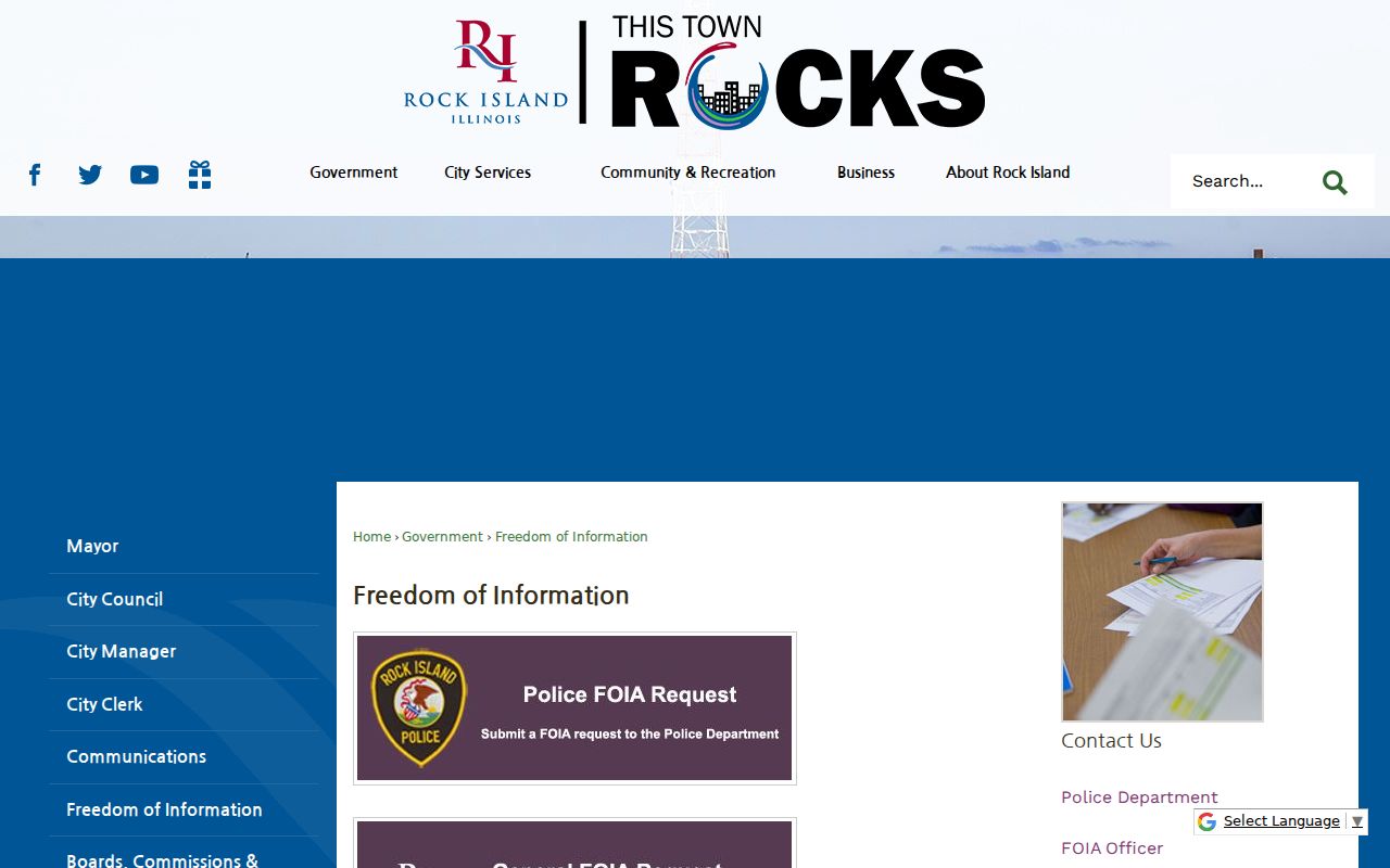 City of Rock Island Freedom of Information page for neighborhood public records