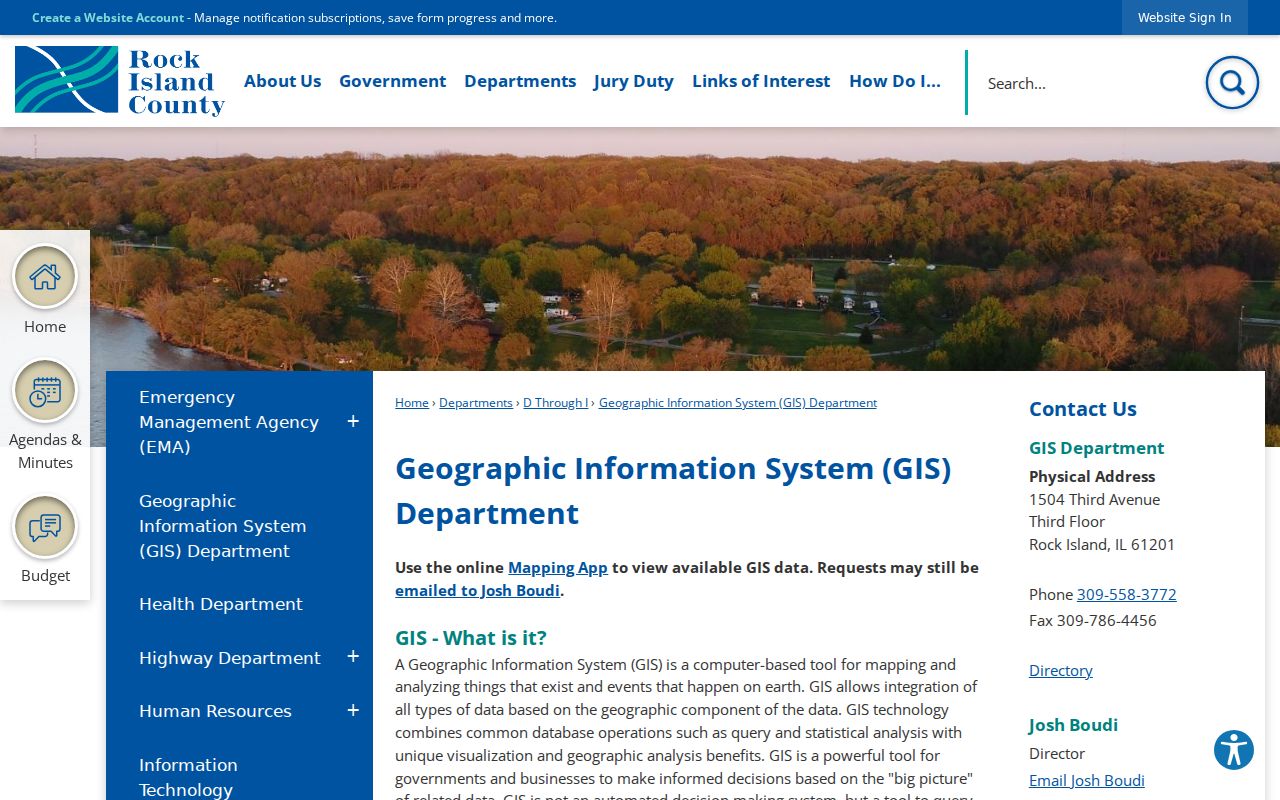 Rock Island County GIS Department page for street and parcel mapping