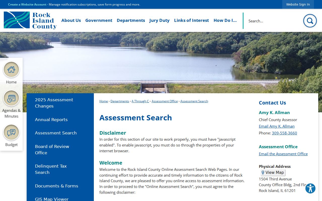 Rock Island County official Assessment Search entry page